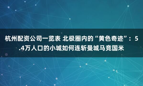 杭州配资公司一览表 北极圈内的“黄色奇迹”：5.4万人口的小城如何连斩曼城马竞国米